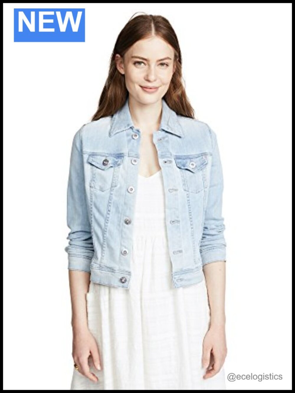 Fitted Stretch Denim Jacket with Dual Chest Pockets Long Sleeve